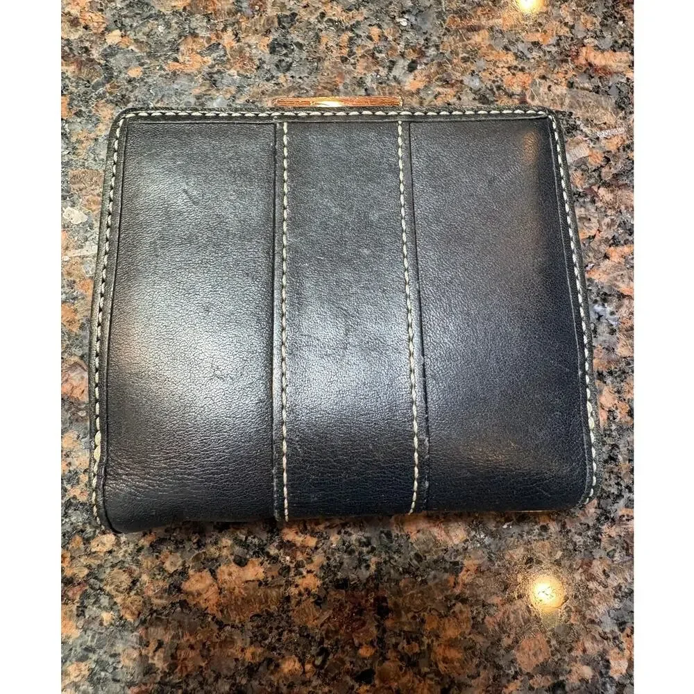 Vintage Coach Black Bifold Wallet Contrast Stitching w/Coin Compartment